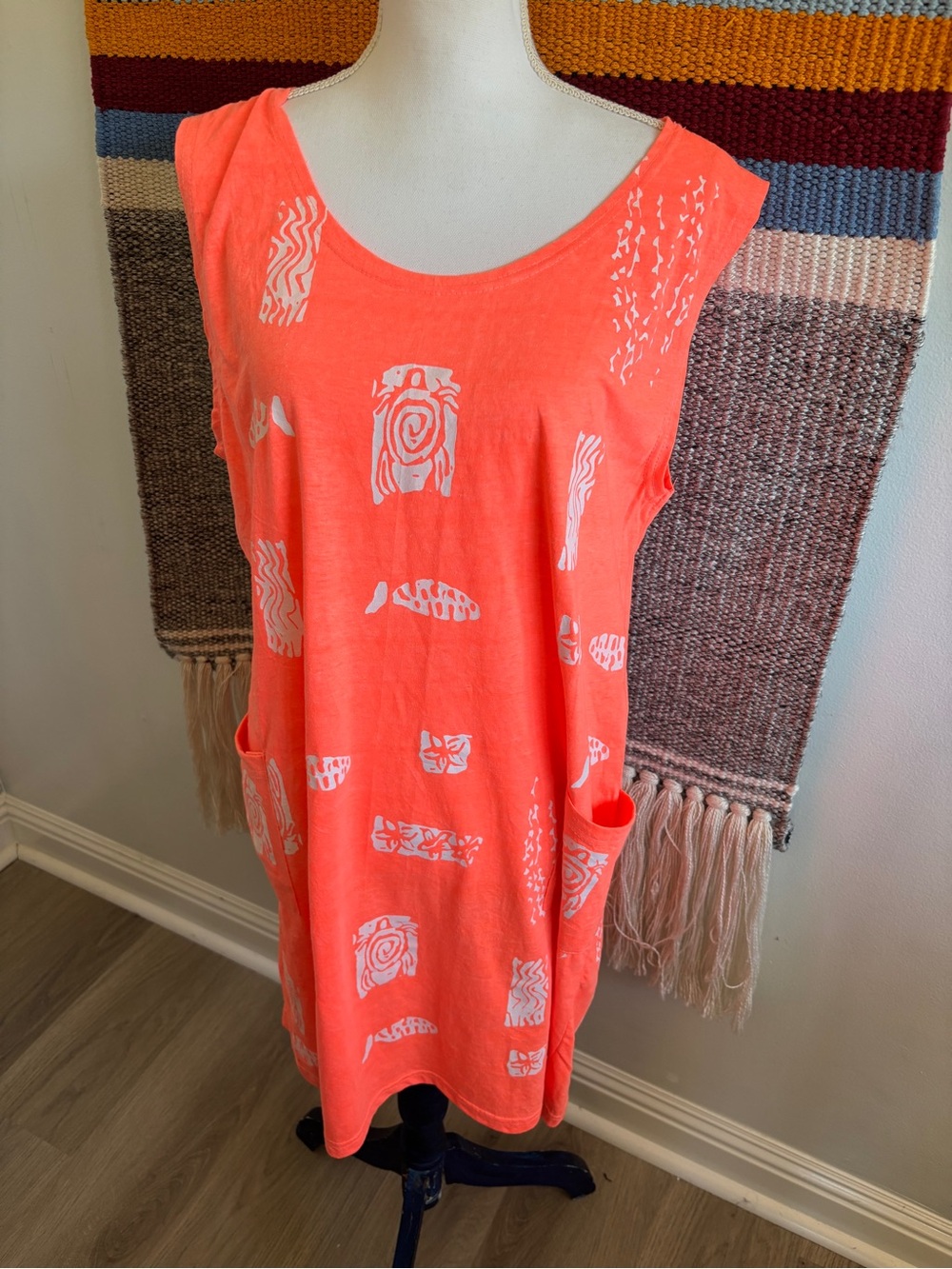 Coral Beach Printed Sleeveless Mini Dress with Pockets